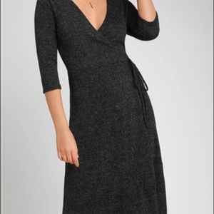 Lulus Charcoal grey midi wrap dress
